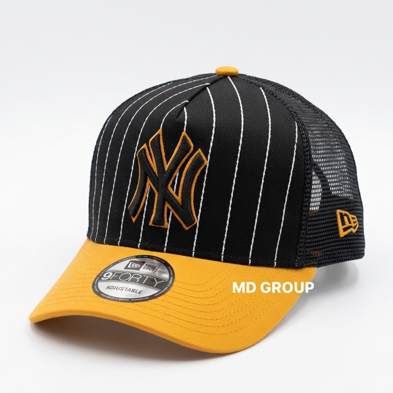 Topi Jaring Distro Cap NY Edition Hitam Caramel Fashion Pria Wanita Model Garis Pinstripe Terbaru