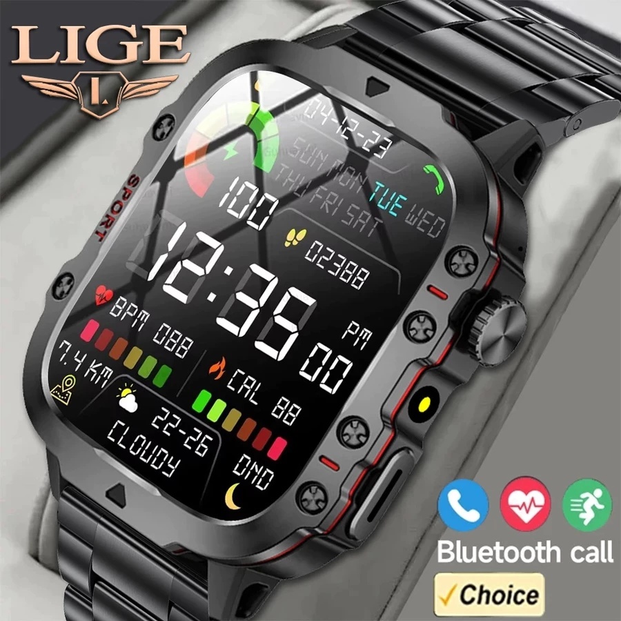 LIGE Smartwatch Pria - Tahan Air, Panggilan Bluetooth, Pemantauan Kesehatan