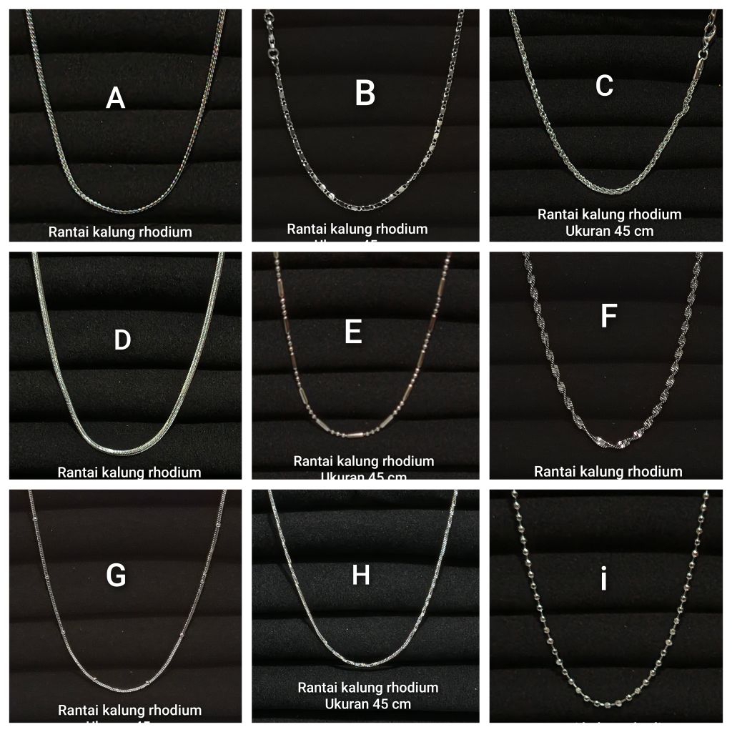 SRAL03. Grosir 12 PC rantai kalung rhodium secara RANDOM terlaris