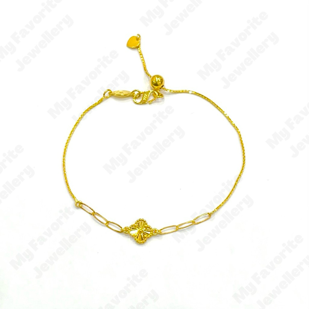 Gelang Serut Clover Paperclip Emas Asli Kadar 875 20K