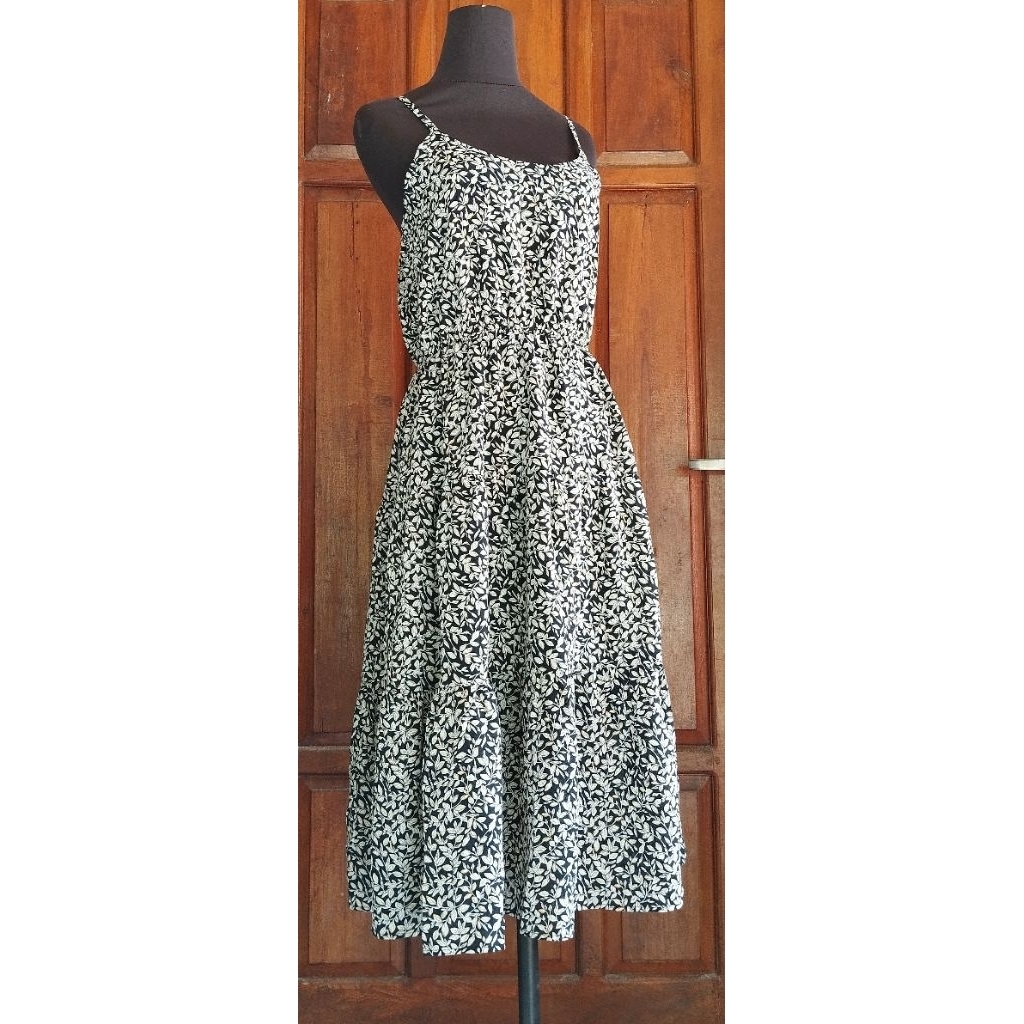 dress kutung daster tanpa lengan ol overall ld 95 cm motif polos tali satu sifon katun