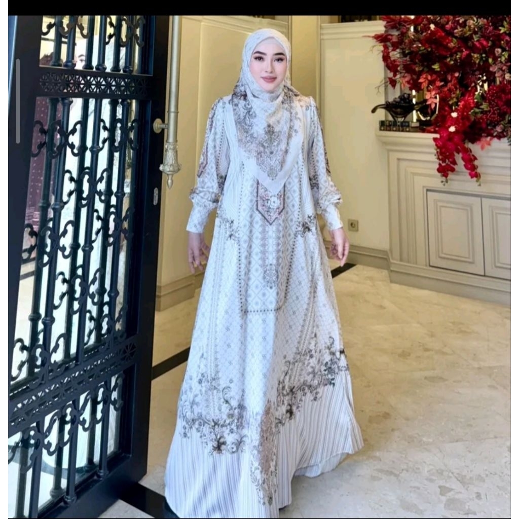gamis printing shella saukia set hijab/dress printing shella saukia ori