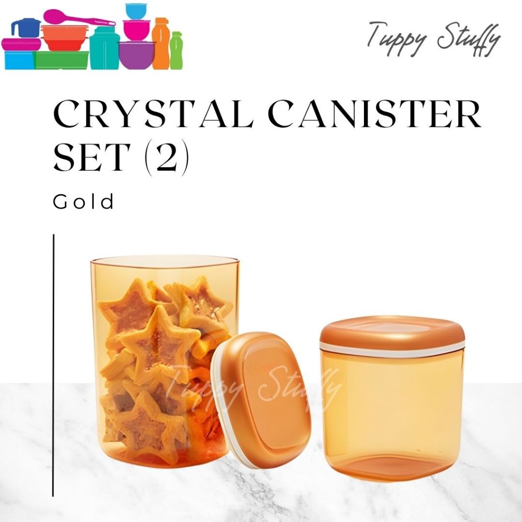 Tupperware Crystal Canister set (2) - Gold | Toples crystal trasparan / Toples kue kering