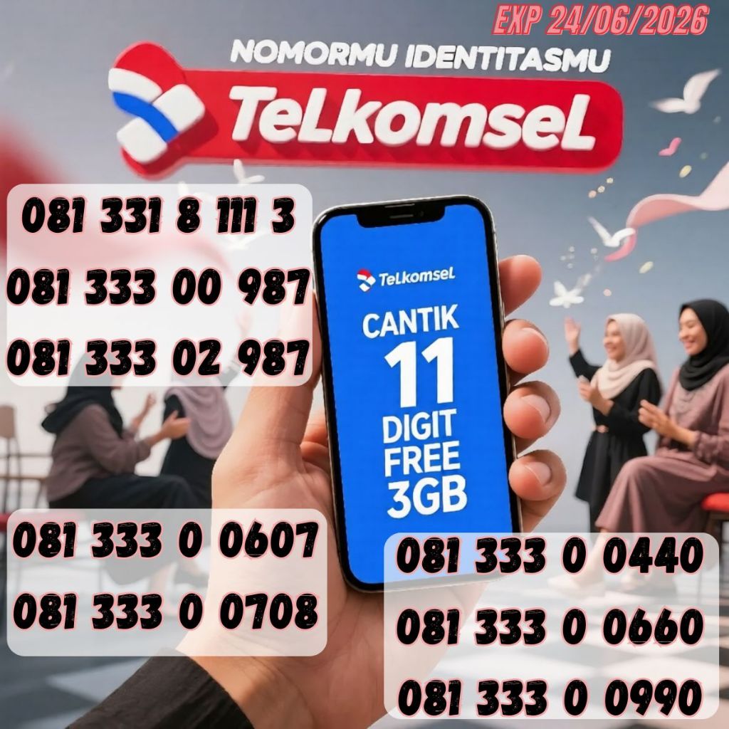 Nomor Cantik Telkomsel 11 Digit Seri 081 33 3031 XX BONUS 3GB Harga mulai 49ribu