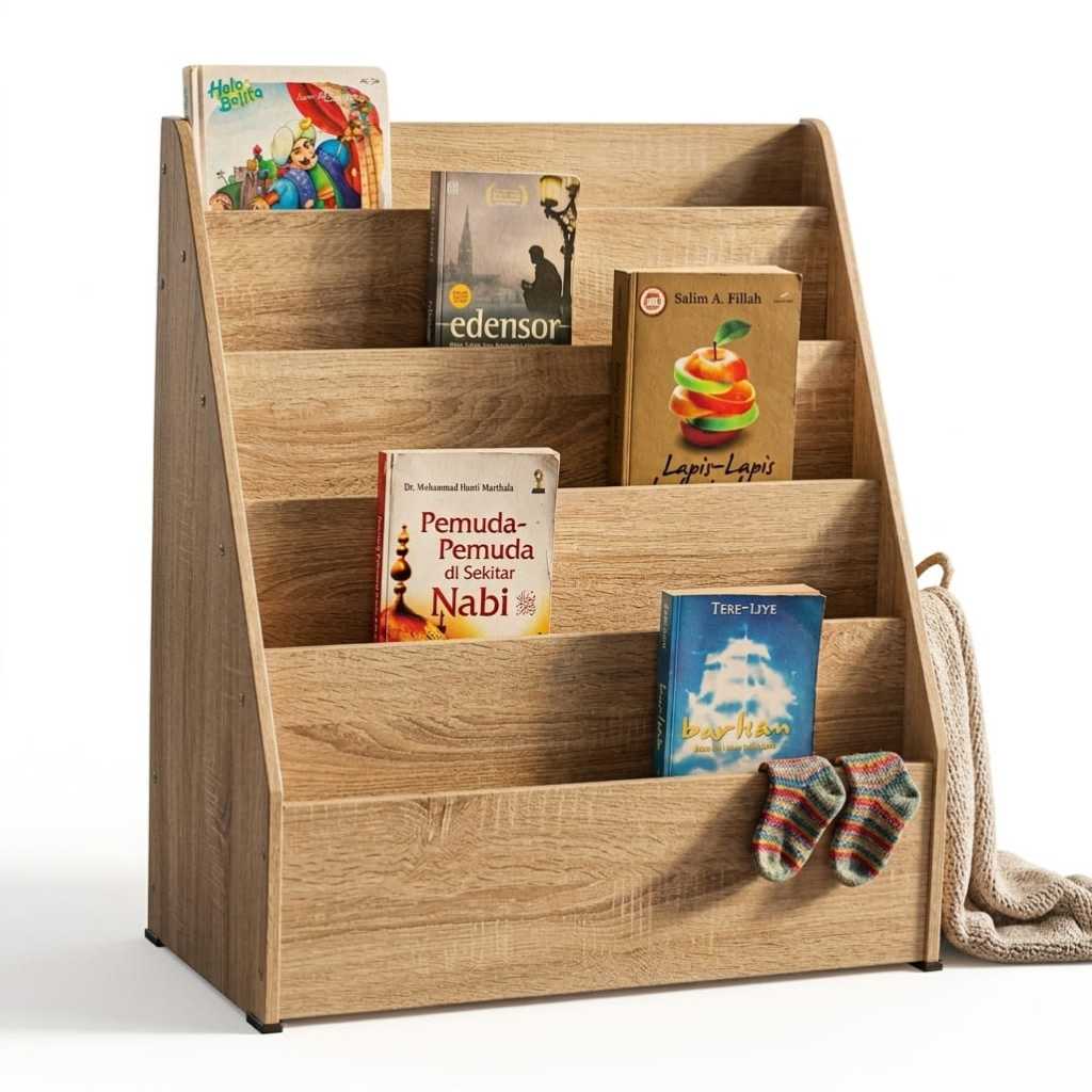 Rak Buku Anak 5 Tingkat  | Rak Buku Montessori bookshelf | Rak Susun Kayu Minimalis[MF Quality]