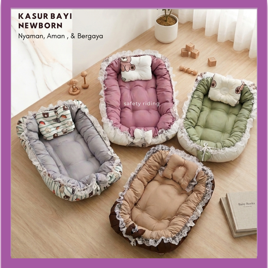Kasur Bayi Newborn Premium Jumbo, Tebal & Aestethic Sofa Bayi Set Kelambu Free Bantal Untuk Kado Ana