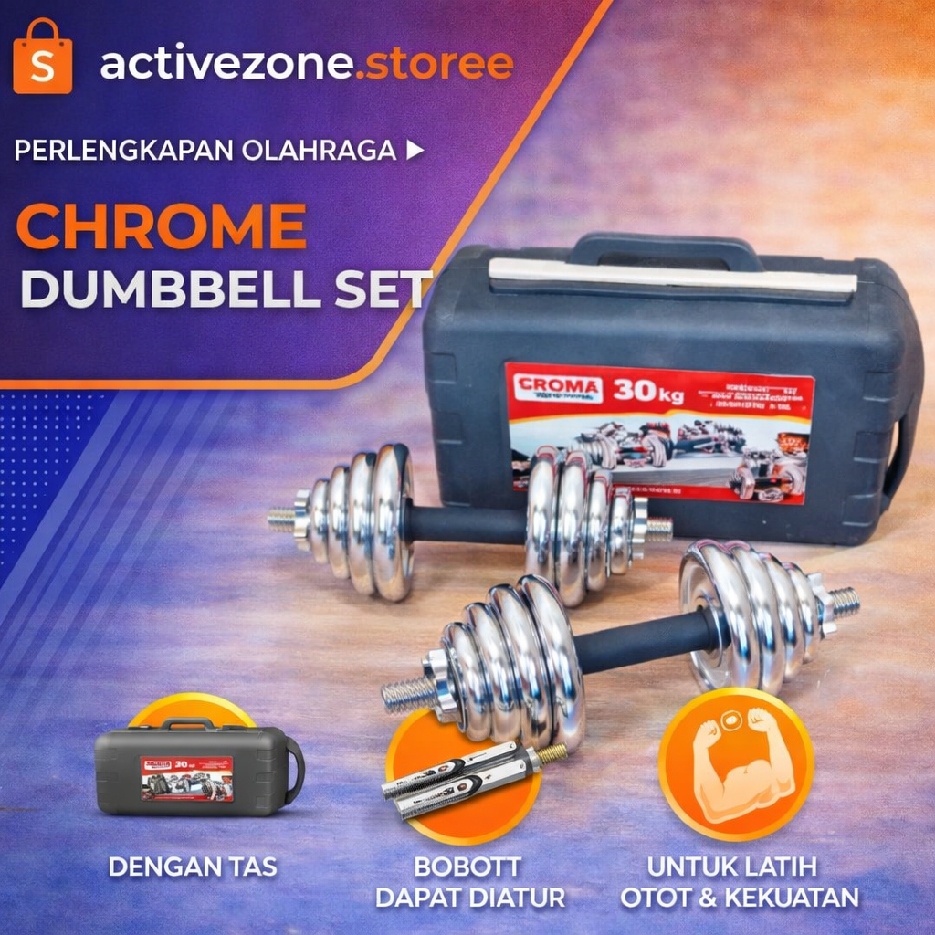 AZS - Dumbell York 30kg Chrome / Barbel 30kg / Dumbel Set 30 kg barbell set koper 30 kg