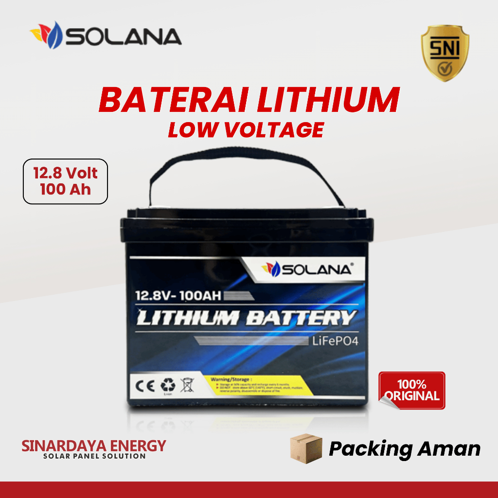 Solana Lithium LiFePO4 12V 100Ah Wall Mounted - Baterai Aki Panel Surya PLTS Original