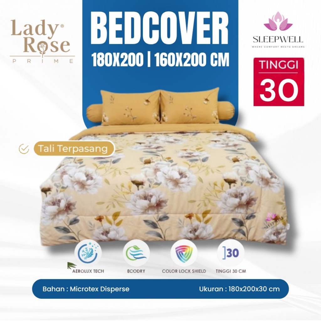 LADY ROSE Set Bedcover + Sprei 180x200 / 160x200 Tinggi 30 CM Motif Minimalis Bunga Terbaru - King Q