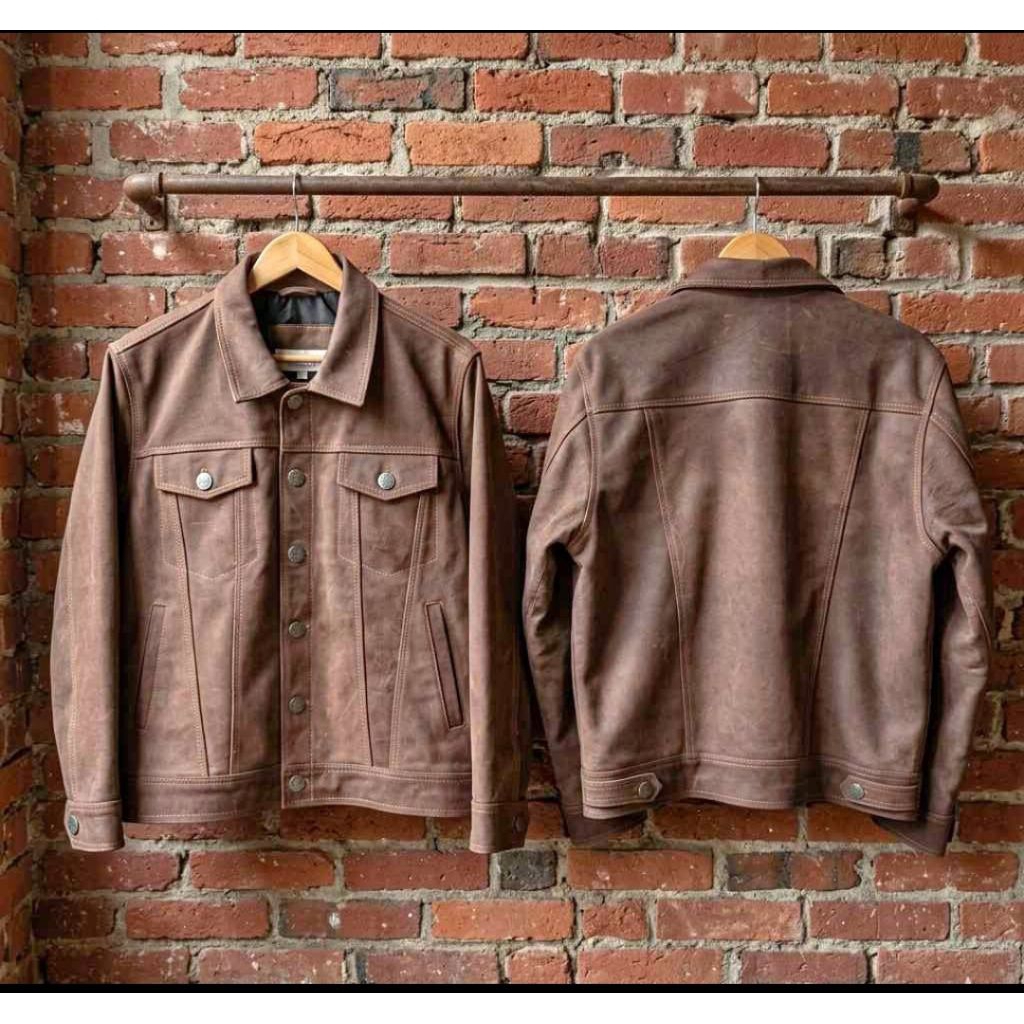 jaket kulit Trucker pria size M
