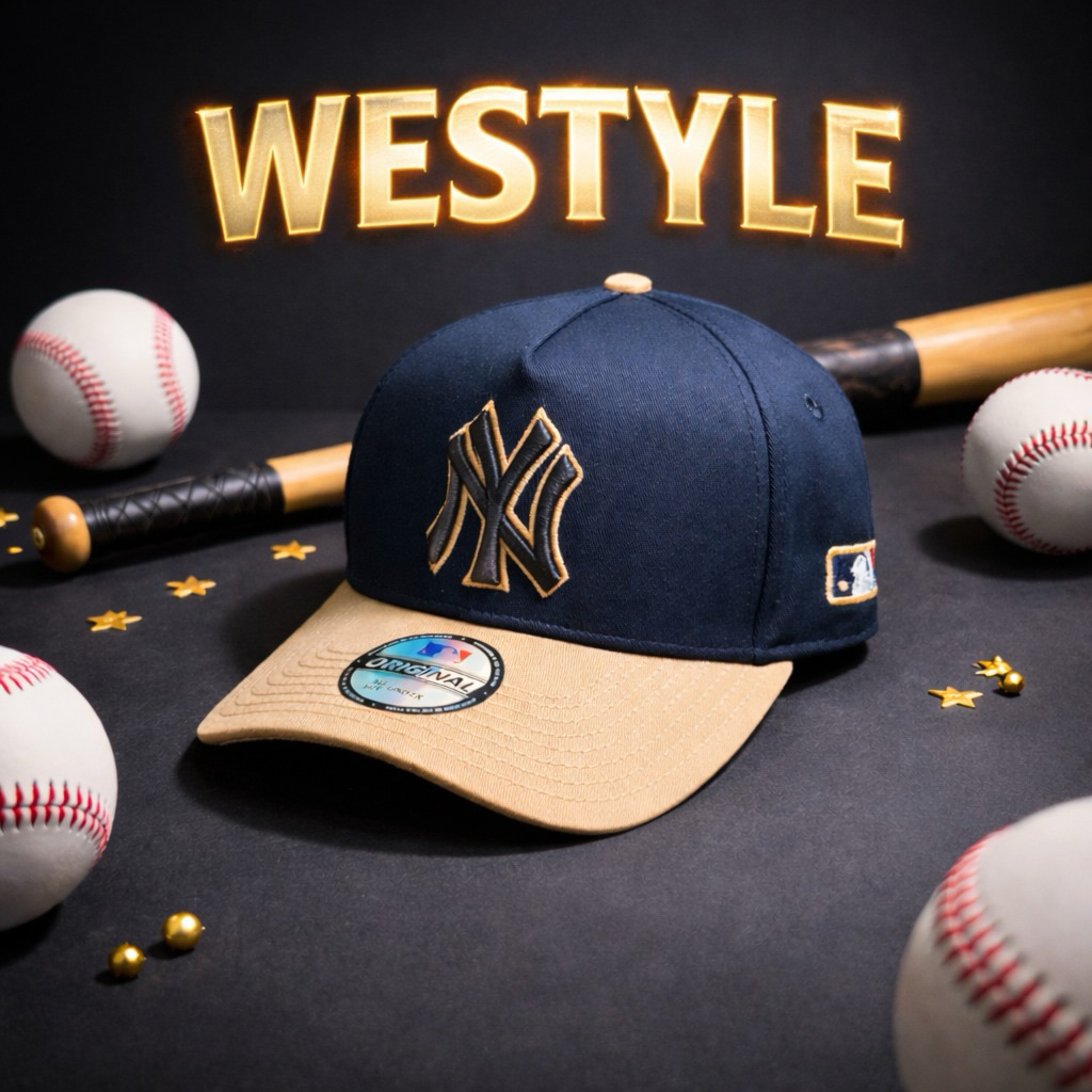 Topi Baseball Pria Wanita Cap Bordir NY Kombi Navy v Cream / Topi Baseball Cap NY MLB Pria Wanita Ba