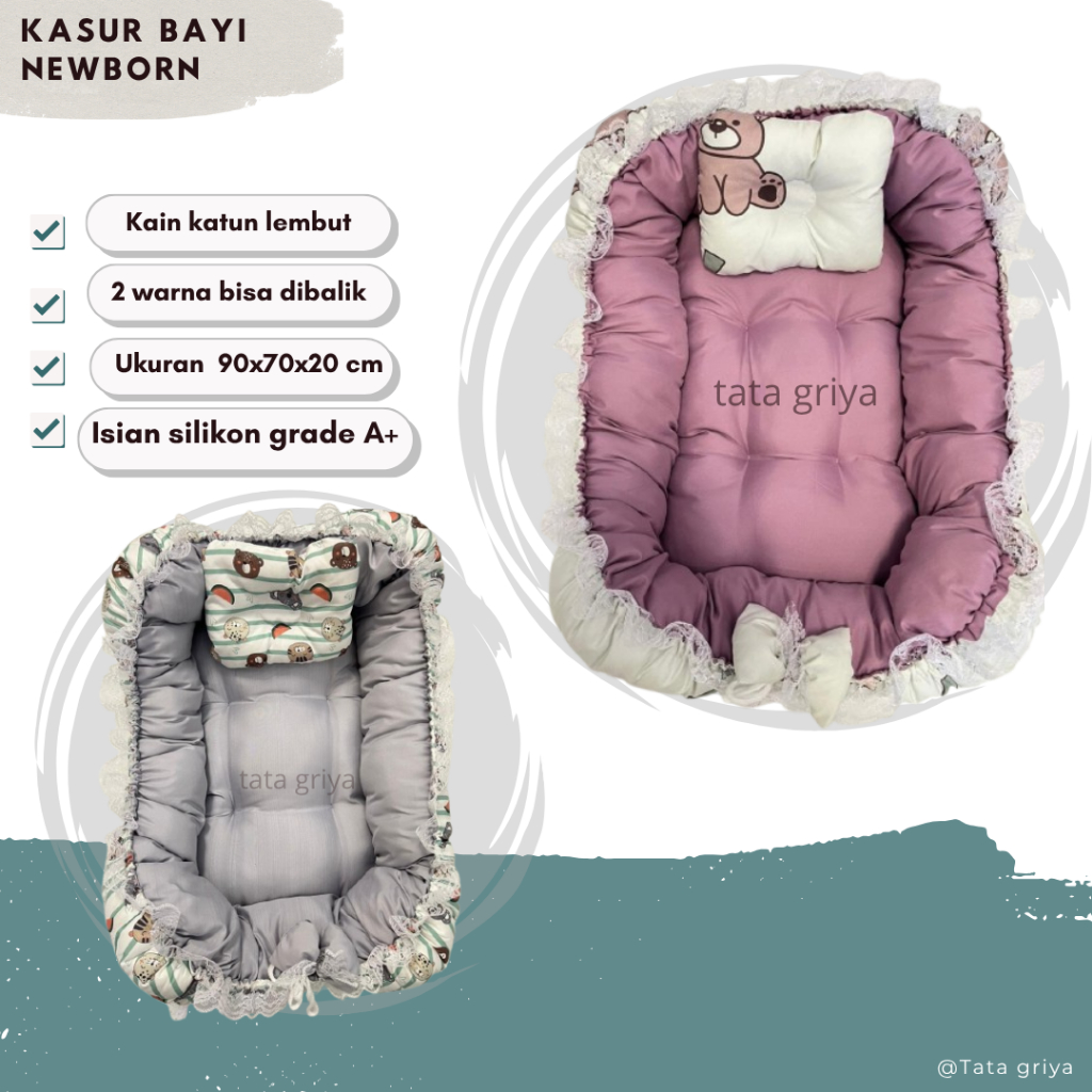 Kasur Bayi Newborn Premium Jumbo, Tebal & Aestethic Sofa Bayi Set Kelambu Free Bantal Untuk Kado Ana