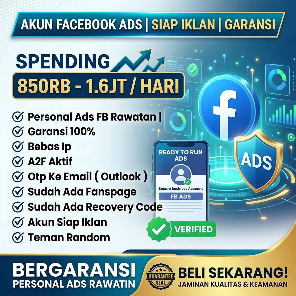 FB Ads Personal Limit 800-1.6 / Day + A2F ON + OTP Email Outlook Aktif ( OTP Ke Email ) FB Ads Rawat