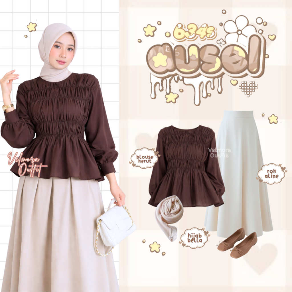 Baju Setelan Wanita Kekinian ( Blouse, Rok, Hijab ) Outfit Remaja Korean Style Hijab - VO15