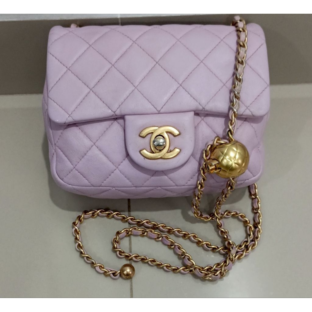 Tas Cendol Bola Warna Pink Lilac Kulit Asli (Preloved)