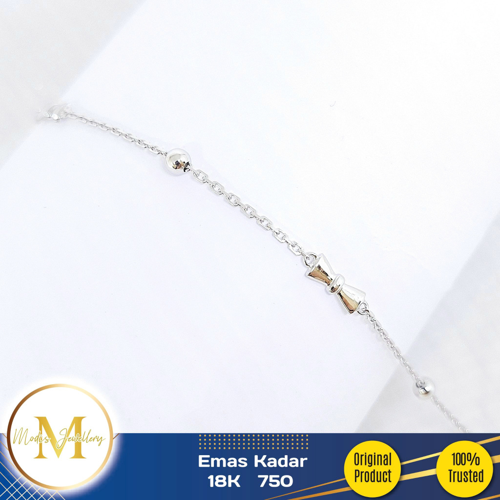 MODIS JEWELLERY - Gelang Serut Pita Rantai Nori Italy IT Putih - Emas 18k  750