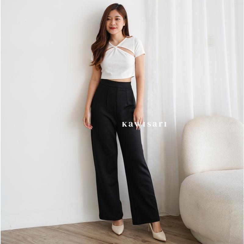 Kawisari - Loui Loose Pants Scuba - HW Celana Anti Kusut - Celana Kulot Wanita - Kulot Scuba Premium
