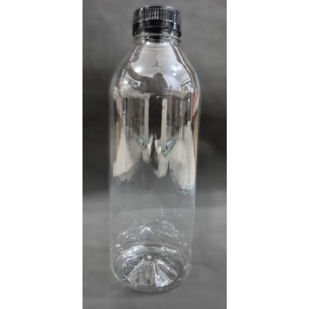 Botol Plastik Kael 1 Liter Tutup Hitam - Bening, Polos