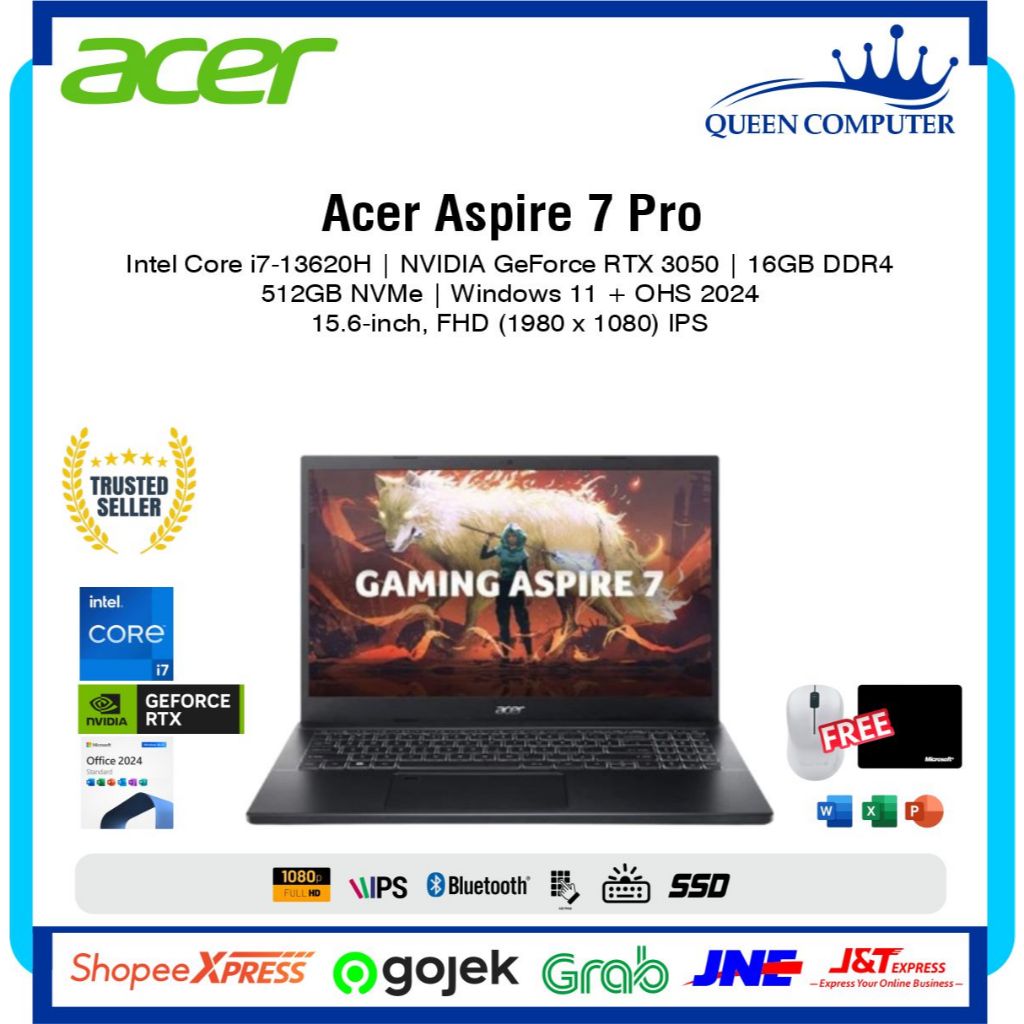 Laptop Acer Aspire 7 Pro Core i7 13620H 16GB 512GB 3050 W11 OHS 15.6'' Inch FHD IPS