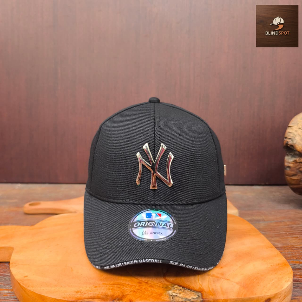 Topi Baseball Premiun Logo NY Plat Besi Silver Keren