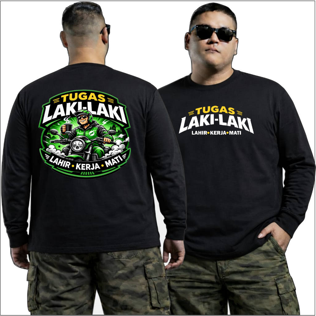 KAOS OJOL TUGAS LAKI-LAKI LAHIR KERJA MATI HITAM UNISEX LENGAN PENDEK LENGAN PANJANG