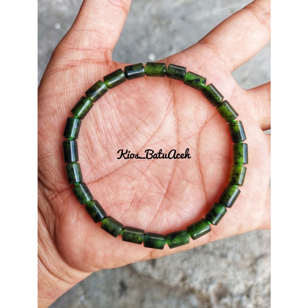 Gelang Batu Giok Black Jade Super Original Asli Aceh Tabung Size 8 Full Tembus
