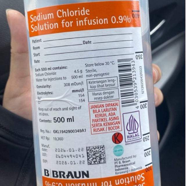 NaCl Cairan Infus 500 ml - Widyatra, Mengembalikan Keseimbangan Elektrolit