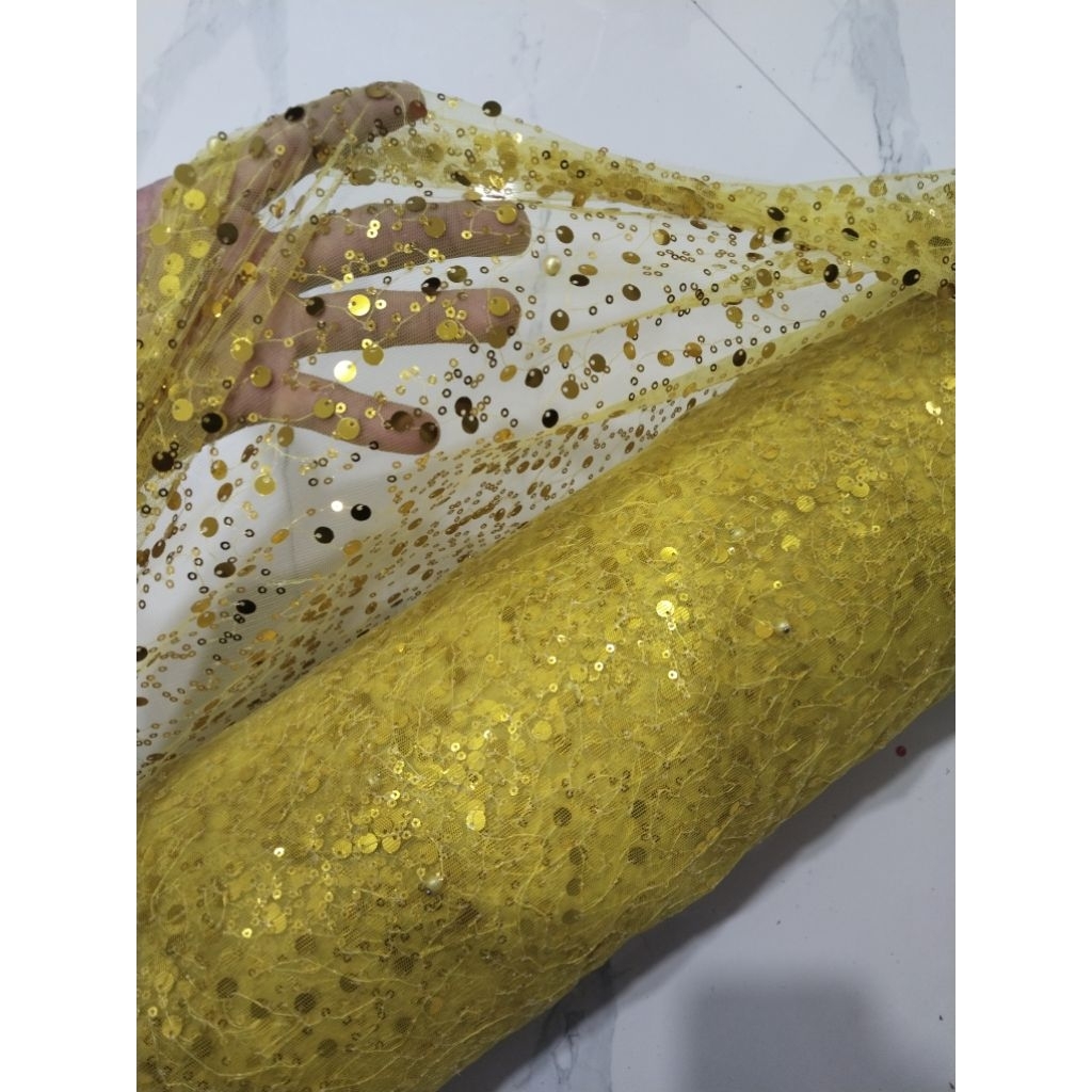 Kain bahan brokat tulle tille tile tule full payet tulle sequin squence sparkle