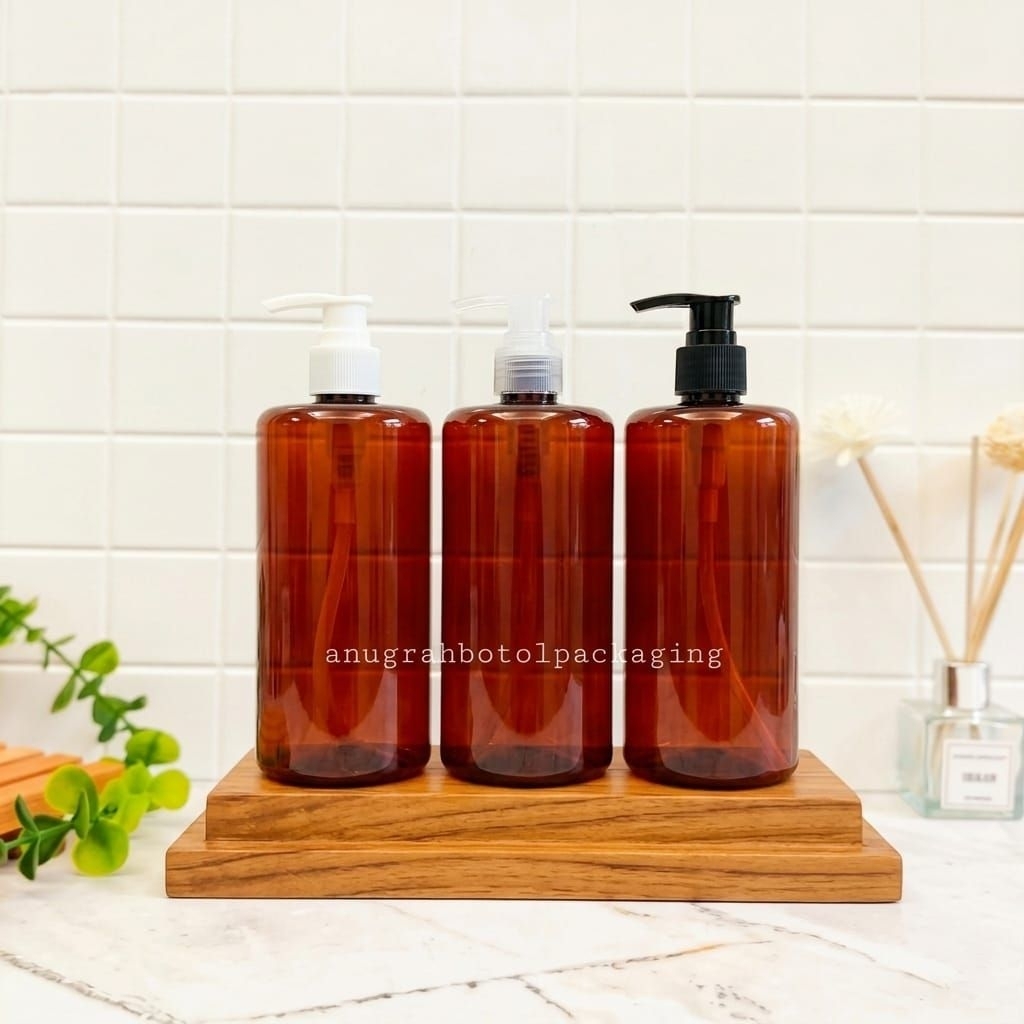 BOTOL PUMP AMBER 500 ML N24 TEBAL PUMP HITAM