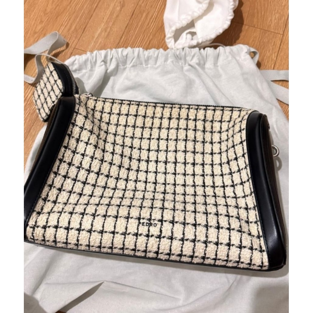 Pedro Tweed Shoulder Bag Cream Black - Preloved