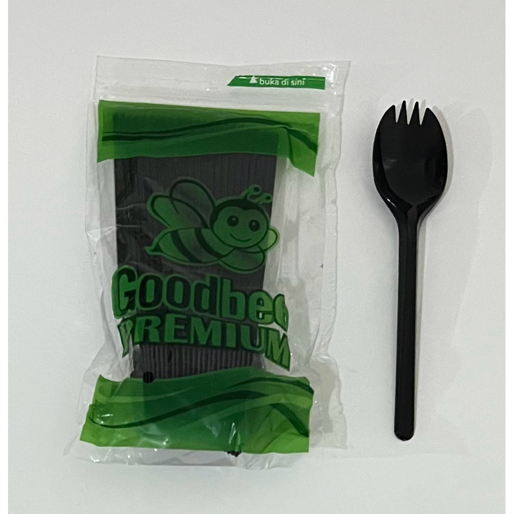 [25 pcs] Sendok Plastik 2 in 1 Hitam / Sendok Garpu / Sendok Plastik / Garpu Plastik