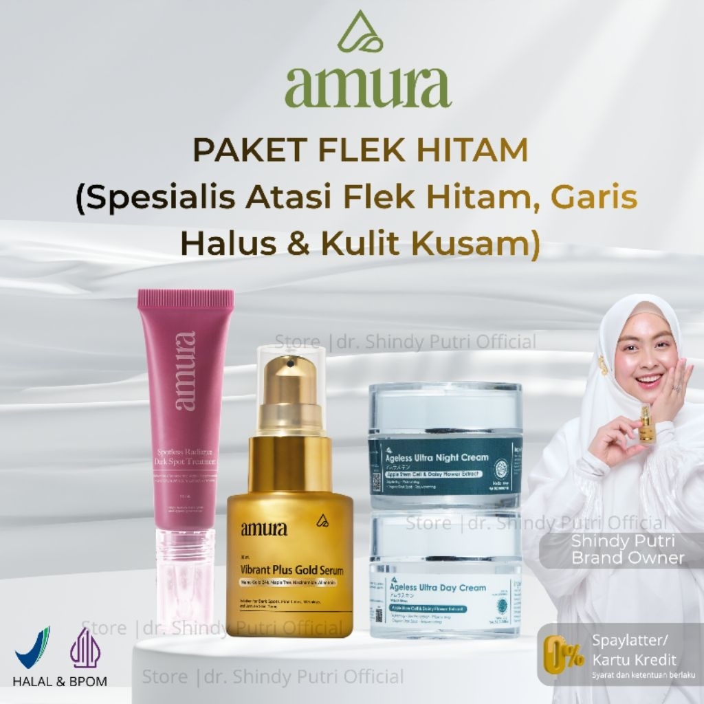 Amura Paket Flek dan Kulit Kusam | Dark Spot Treatment + Gold Serum + Day Cream + Night Cream