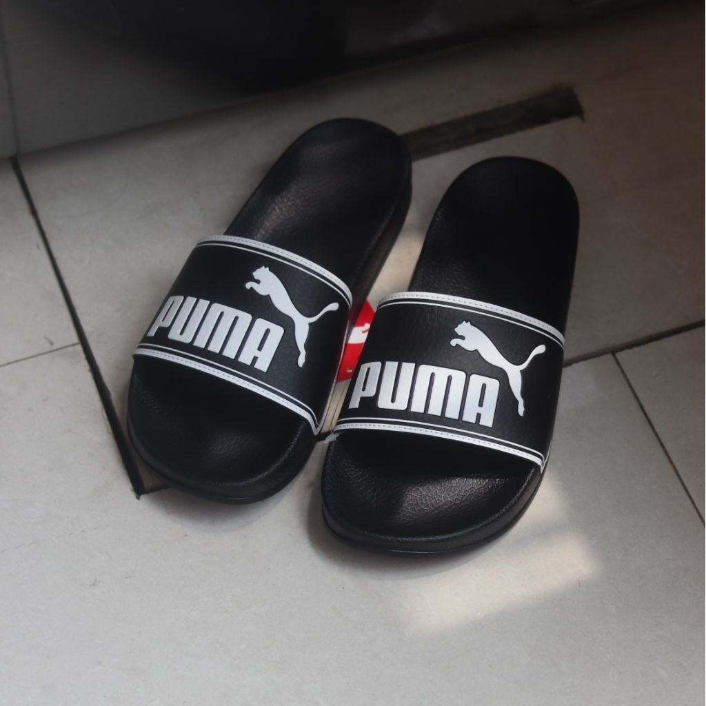 Puma leadcat Slide Pria hitam / Sandal Slide Pria hitam / Sandal slide branded unisex