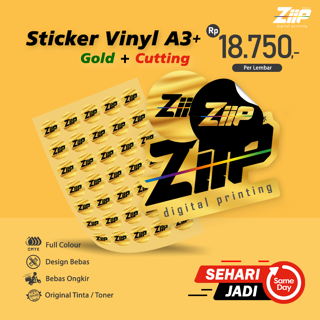 Cetak Sticker Label Vinyl Gold A3+ Include Cutting