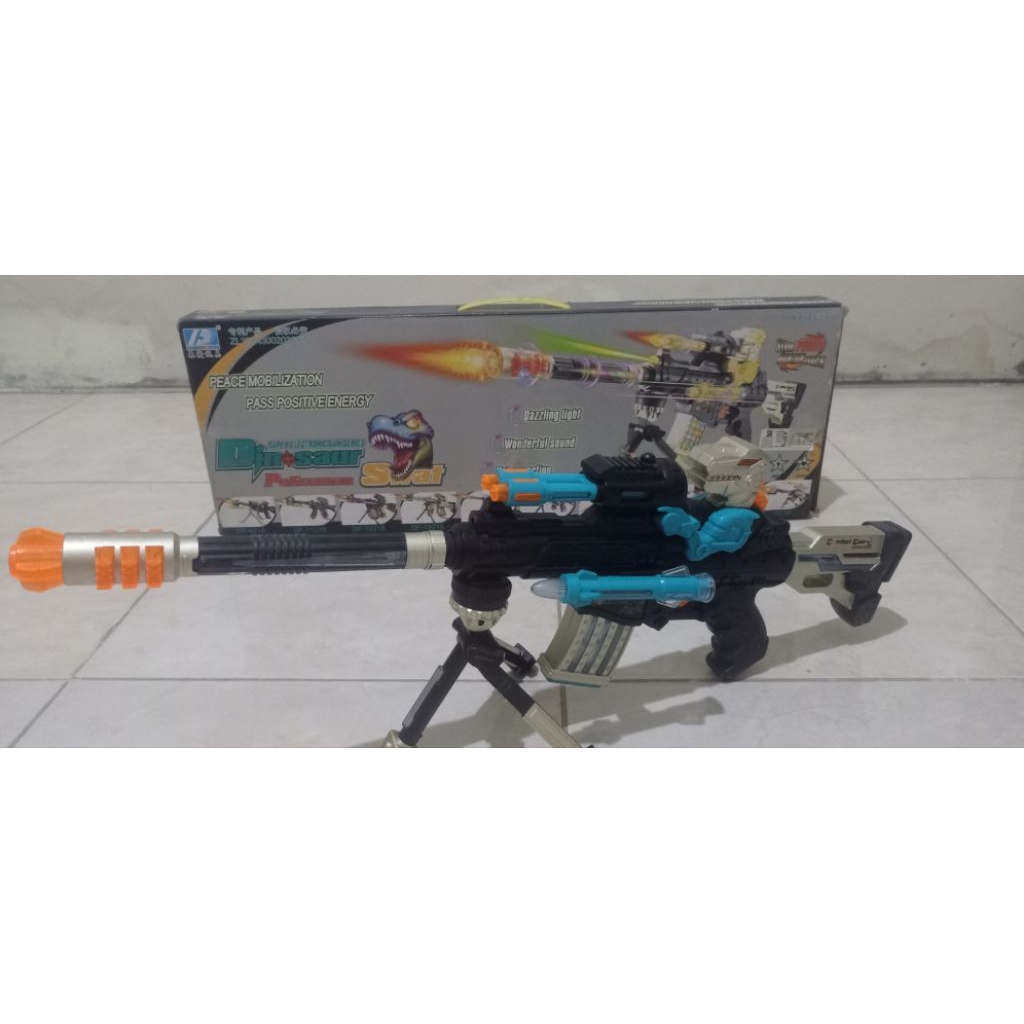 Senapang Baterai Combat Dinosaurus Suara Dino Lampu Bergetar Mainan Anak