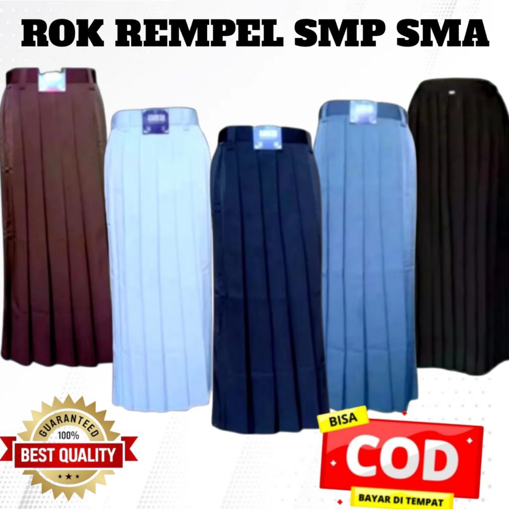 Rok SMP SMA panjang rok rempel SMP SMA panjang hitam / abu abu / biru / putih bahan drill super