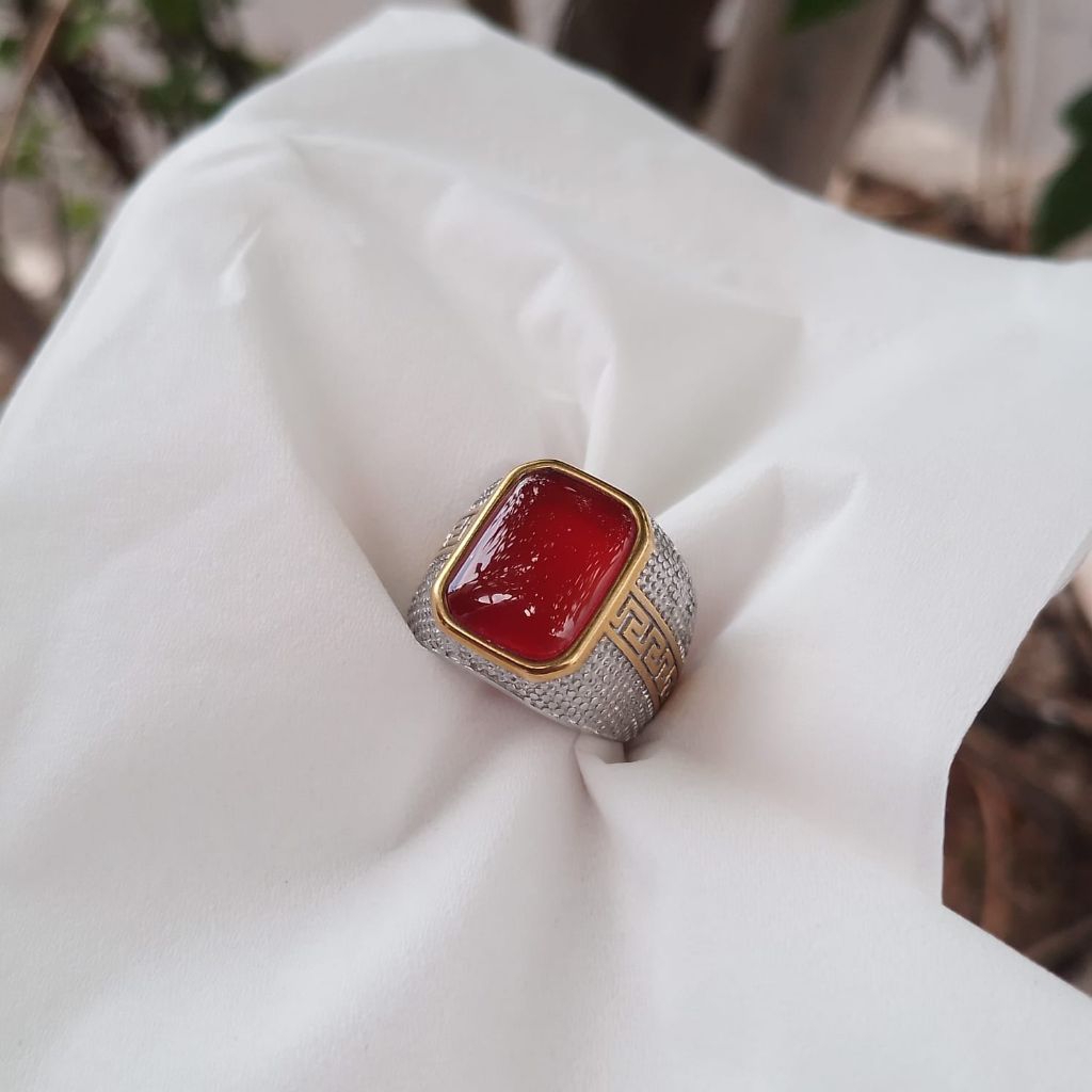 Cincin Akik Red baron kotak natural