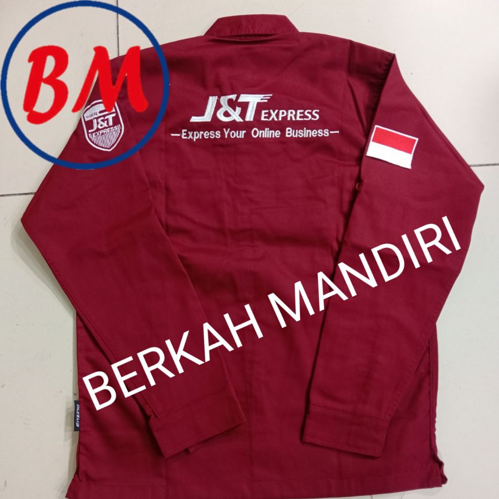 Kemeja kerja jnt express seragam kemeja jnt express tangan panjang kantong dua warna maroon