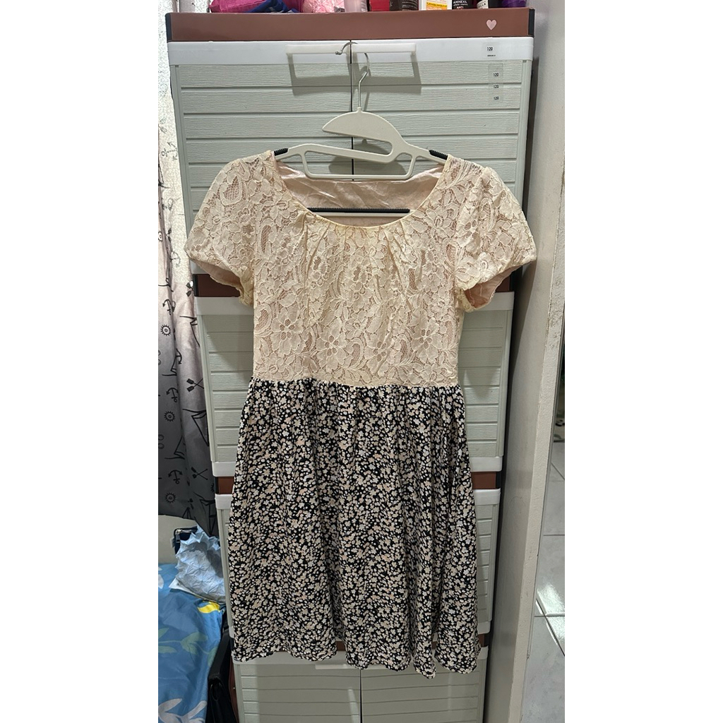 brokat dress bunga nude peach pink anak