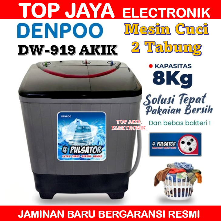 MESIN CUCI DENPOO 2 TABUNG 8KG DW919/DENPOO MESIN CUCI 8 KG 2 TABUNG NEW SERIES