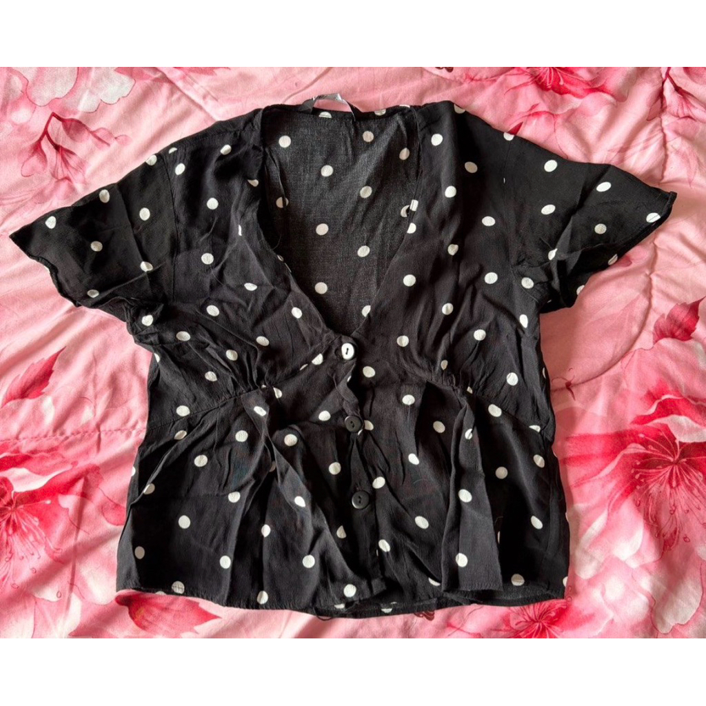 Zara Polkadot Blouse, Black