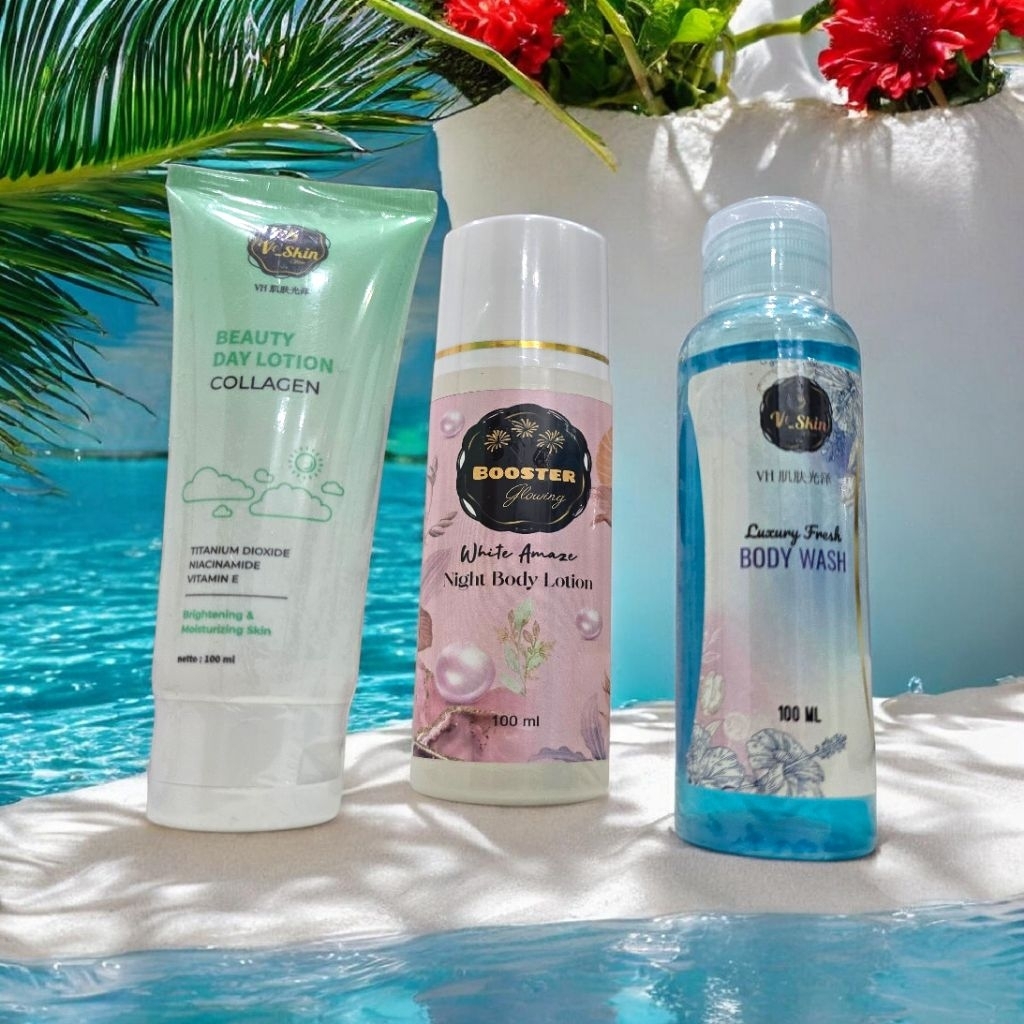hb malam pemutih badan  boster+day+sabun cair lotion whitening