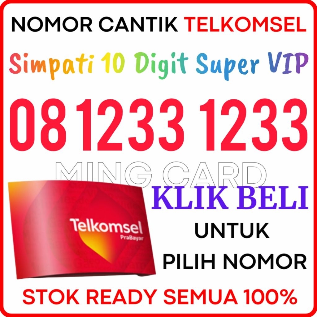 TIPE 10 DIGIT SUPER ABCD VIP  - Nomor Cantik Telkomsel 4G/5G Kartu Perdana Simpati Cantik Prabayar S