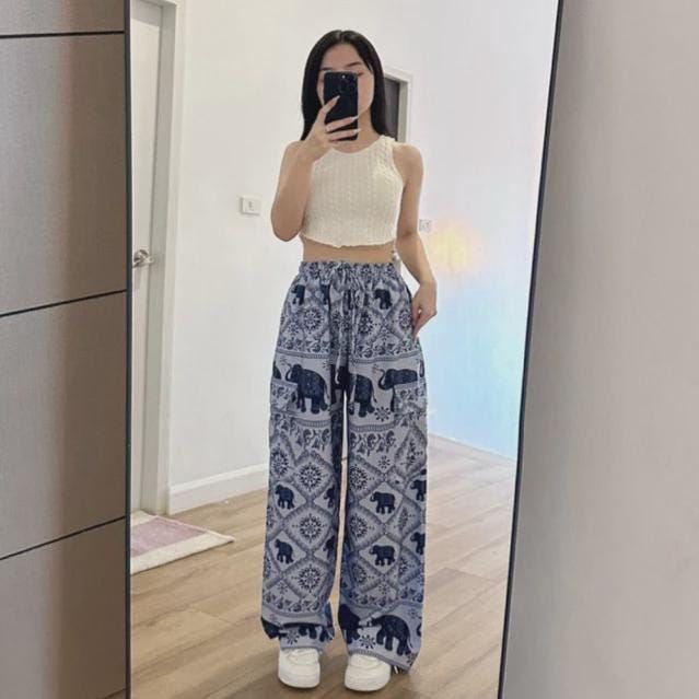 Celana Kulot Panjang Wanita Motif Mihu Gajah Kekinian Katun Rayon Lembut Size Jumbo