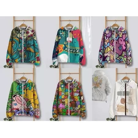Jaket Parasut Wanita Printing Jumbo / jaket parasut Big Size / jaket parasut over size pria dan wani