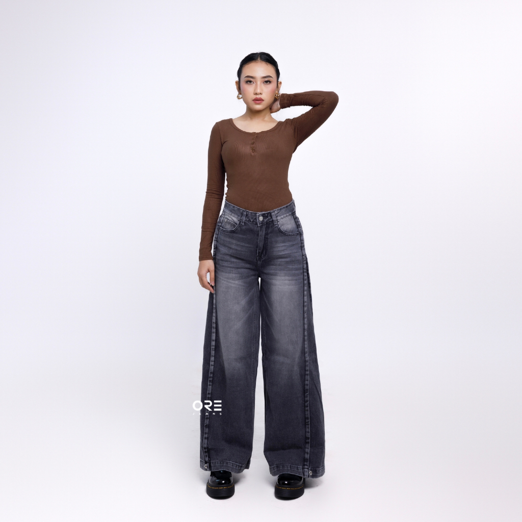ORE - Barrel Kulot Jeans 326 Highwaist Casual Denim Pants Click Buttons Celana Wanita Non Strech