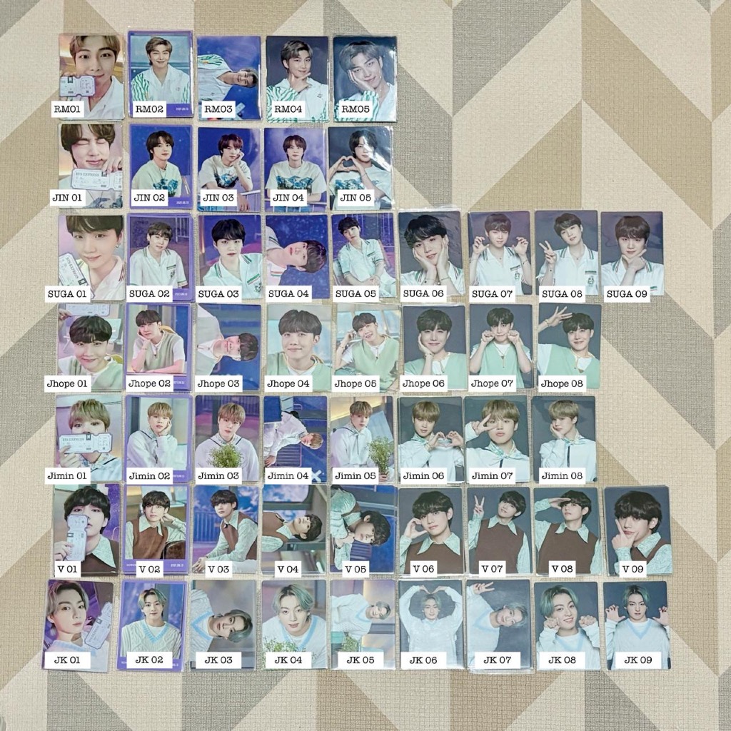 OFFICIAL PHOTOCARD MPC BTS SET SWZ Sowoozoo RM Namjoon, JIN, JHOPE Jung Hoseok, SUGA Yoongi, JIMIN, 