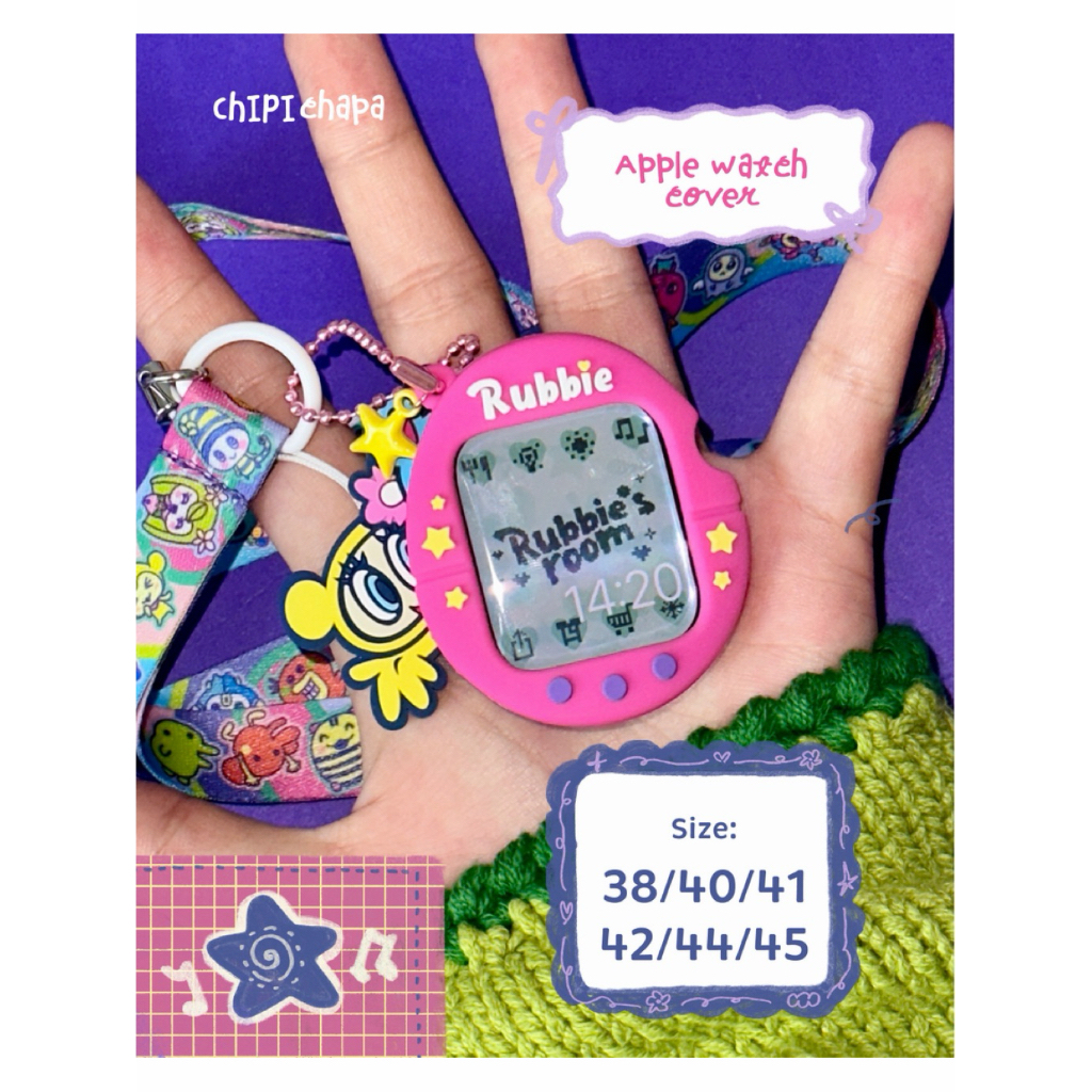 CHIPI CHAPA Rubbies Room Cute Pink Apple Watch Case – Tamagotchi Inspired Cover with Purple Band | R