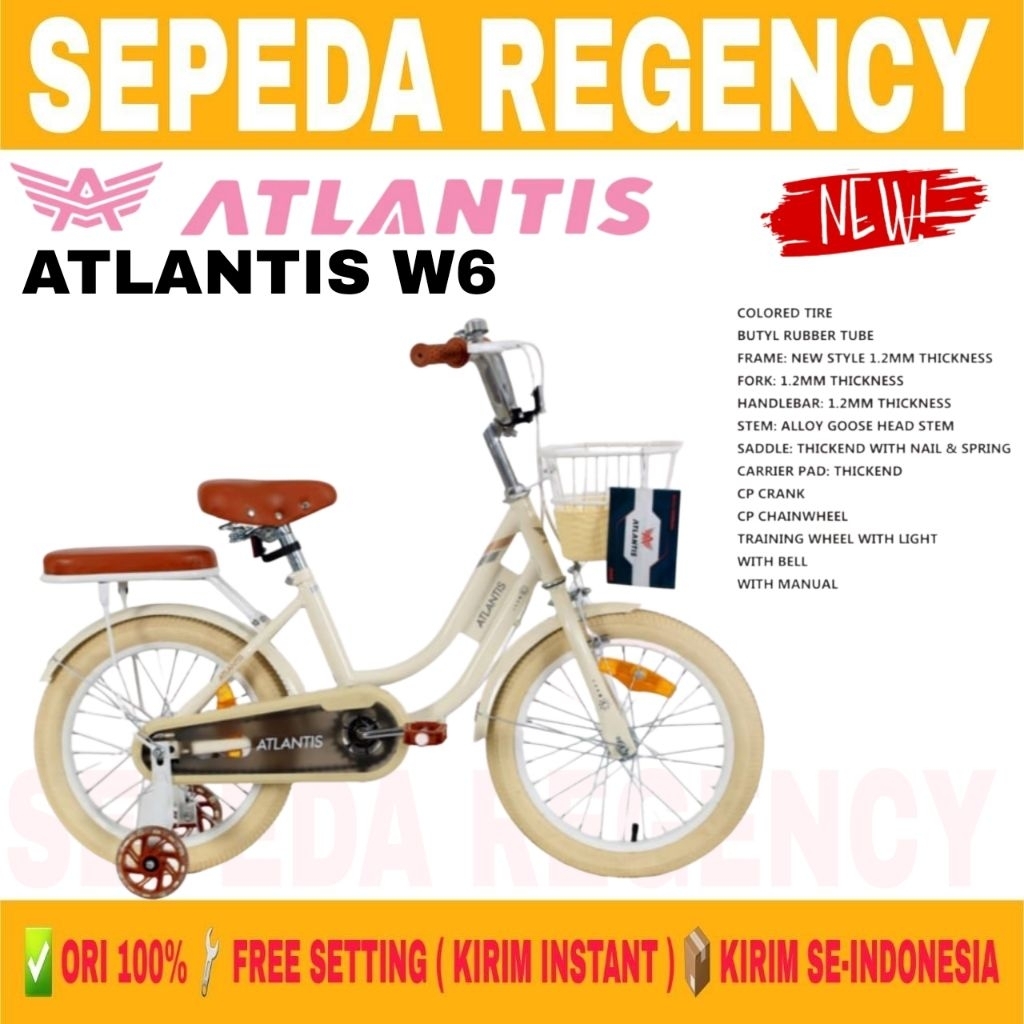 Sepeda Anak Perempuan ATLANTIS W6 Ukuran 12 16 18 Inch Kids Bike Keranjang