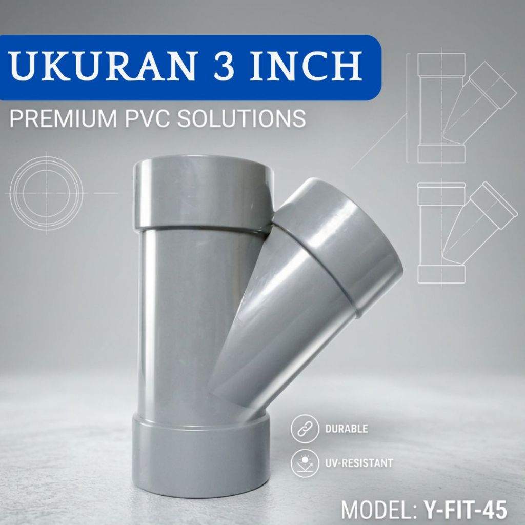 Fitting Penyambung Sambungan Pipa PVC Paralon Y Branch D Ukuran 3 Inchi